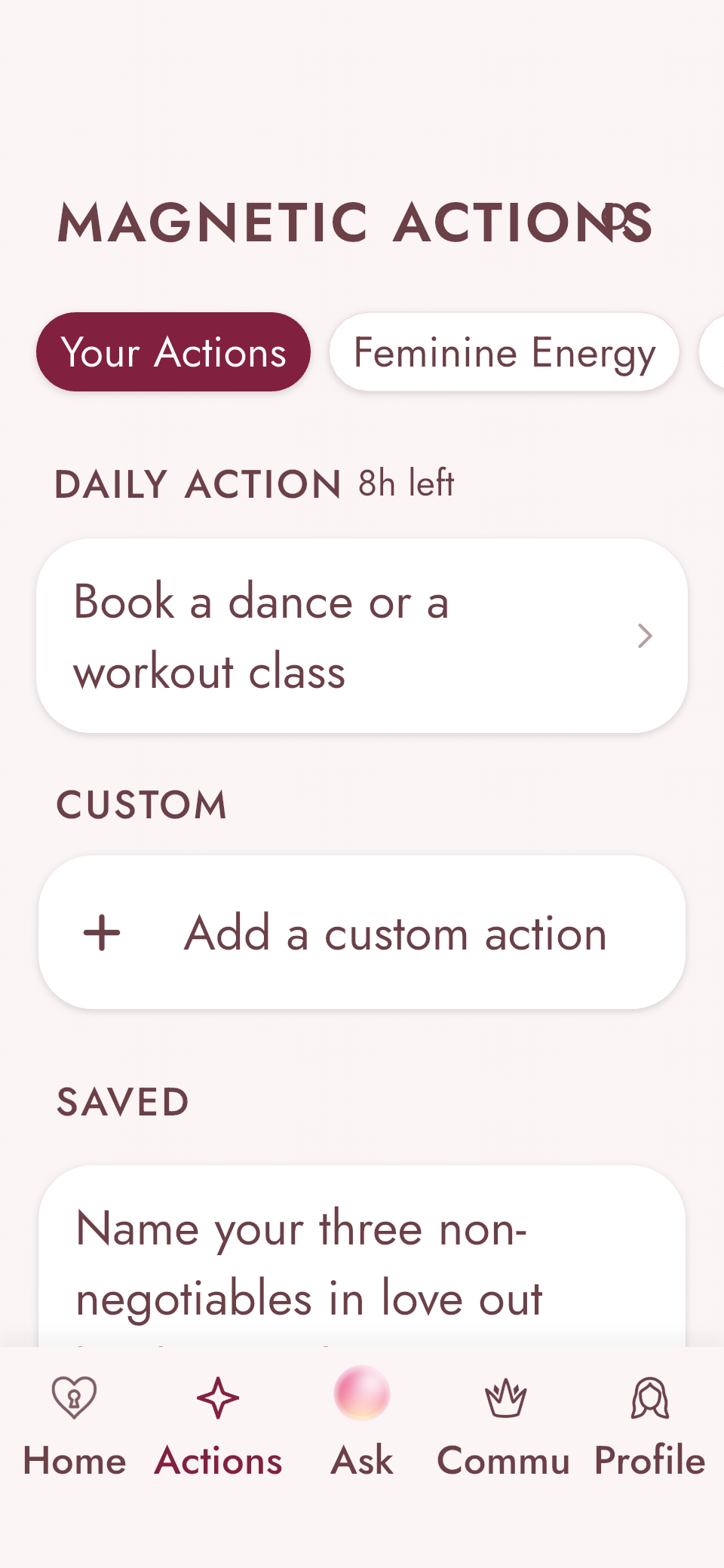 Alora home screen showing a daily lesson drop